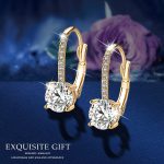 Ladies 1 Carat Diamond Pendant Earrings 18K Gold Plated Cubic Zirconia Hanging Lever Bridal Earrings Girls and Women's Fashion Jewelry - Image 5